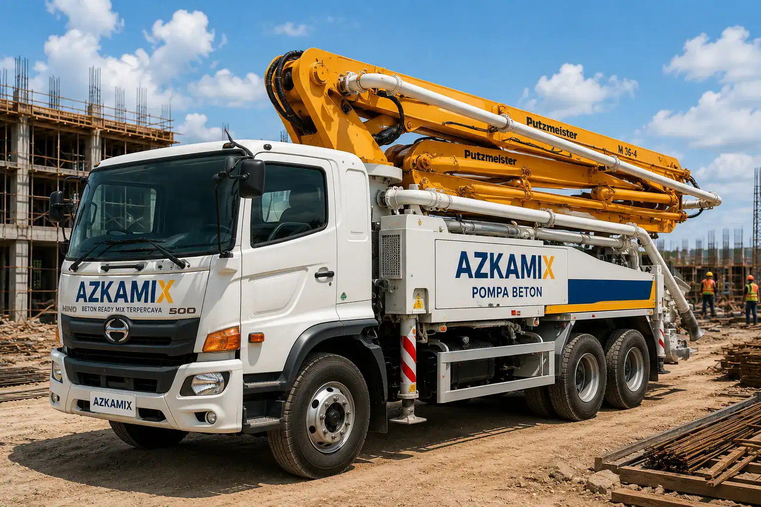 sewa pompa beton (concrete pump) tipe standar wilayah jakarta, depok, bogor, bekasi, tangerang, banten, cikarang, karawang, purwakarta, bandung dan jawa barat.
